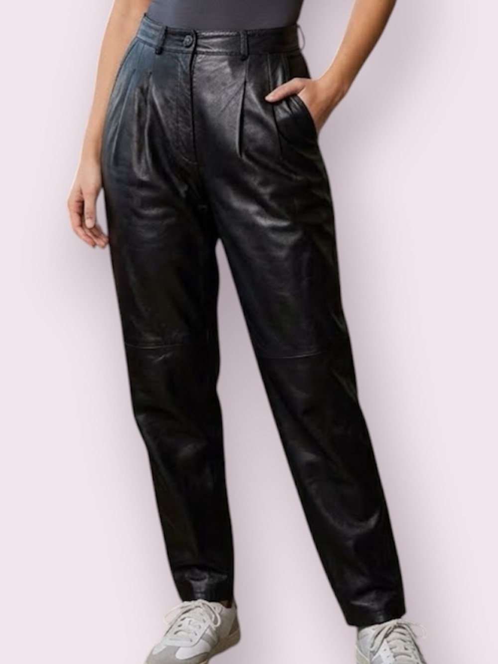 Vintage Cassidy Buttery Soft Black Leather Pleated Pants 25” Waist / XS